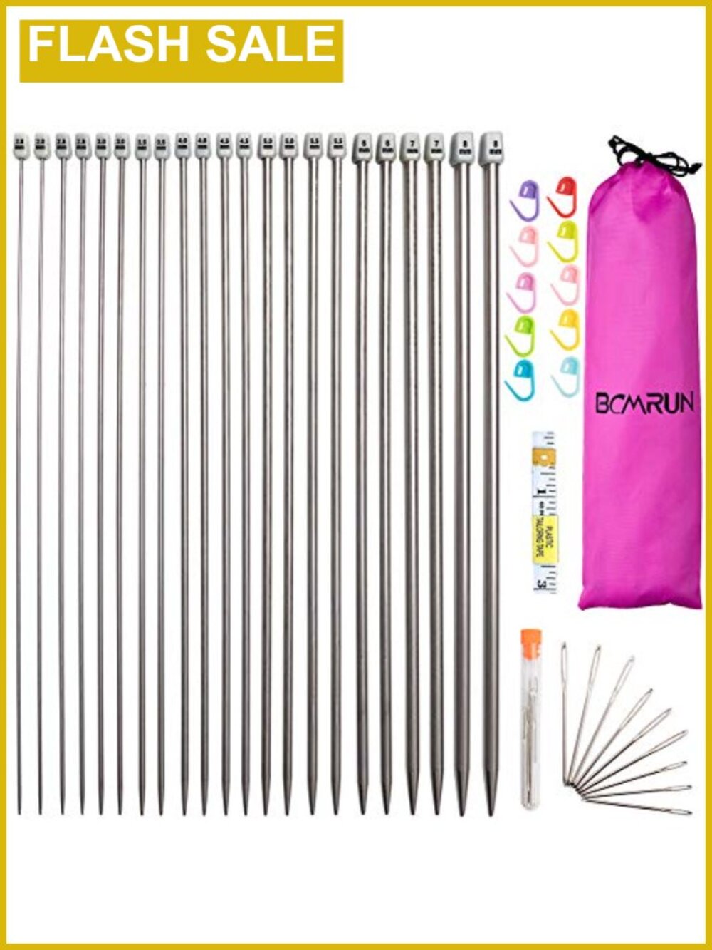 Stainless Steel Knitting Needle Set 22PCS Straight Single Pointed 9.8 inch DIY